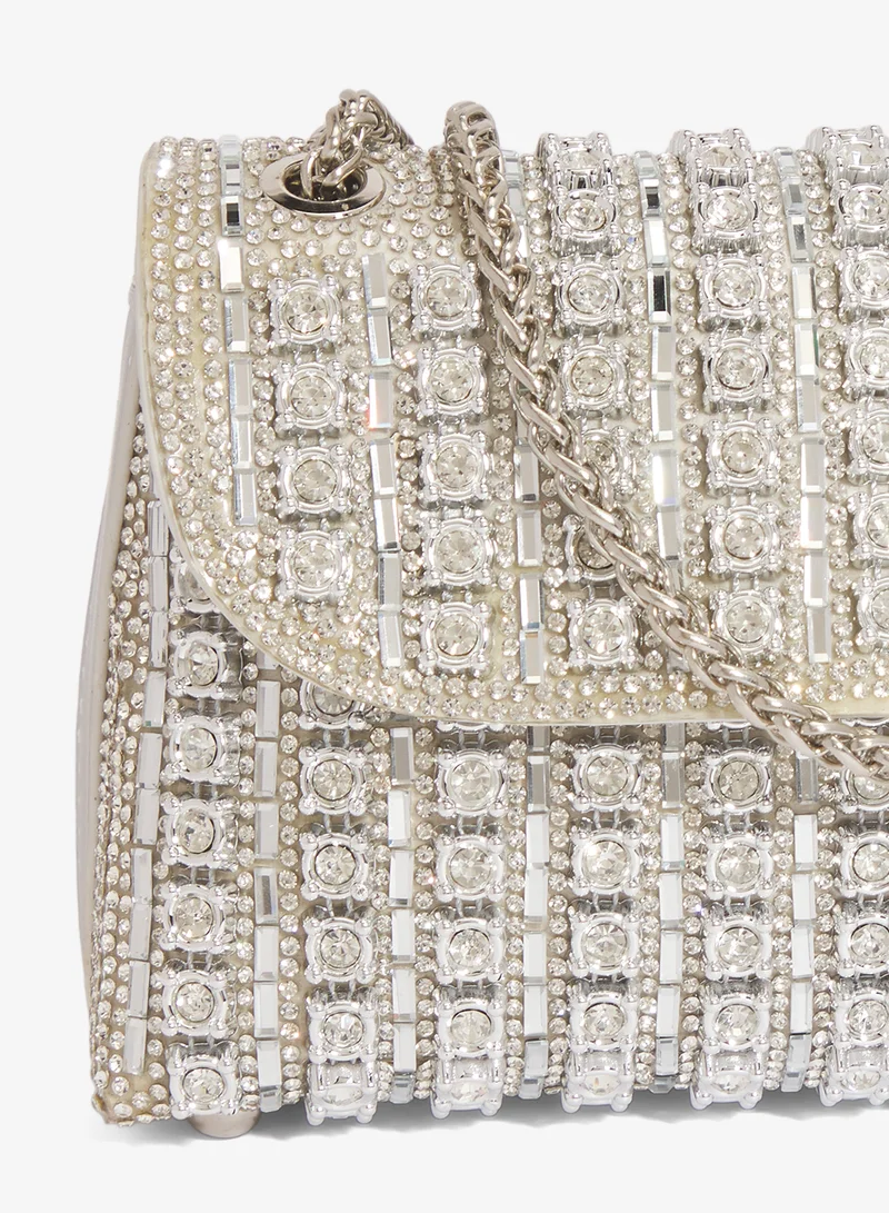 Khizana Silver Diamonte Embellished Bag With Chain